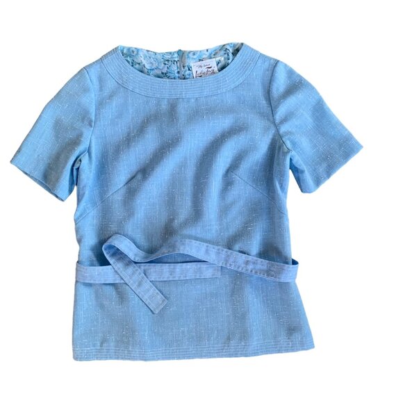 Vintage Leslie Fay Marled Powder Blue Skirt Set M - Picture 6 of 11